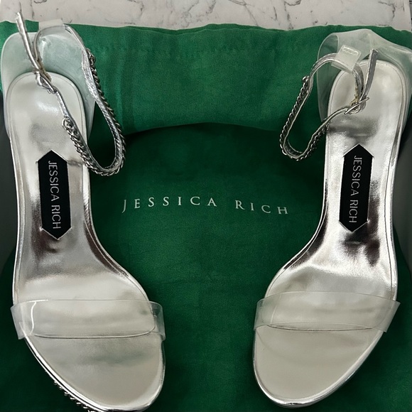 Jessica Rich Silver Chain Stiletto Pumps Size 41 New in Box Ankle Straps - Picture 3 of 7